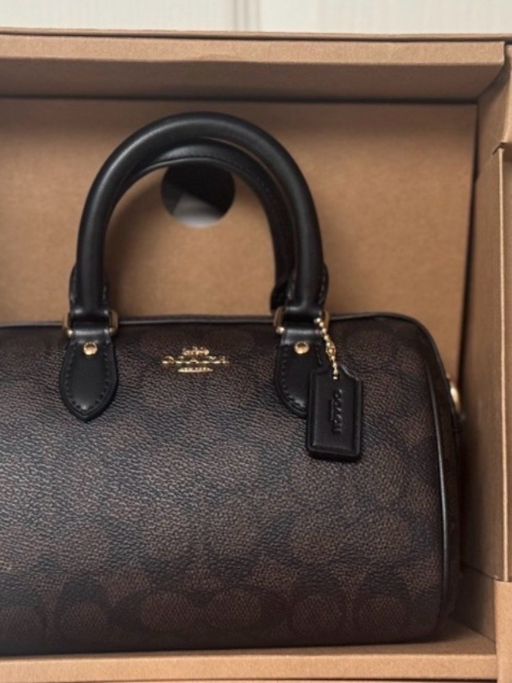 Coach Dark Brown & Black Signature Mini Satchel